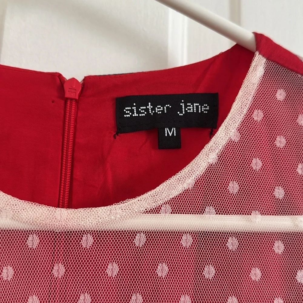 Sister Jane Red Maxi Midi Sundress Tiered Lace Sheer Ruffle Floral Dress - Picture 6 of 7